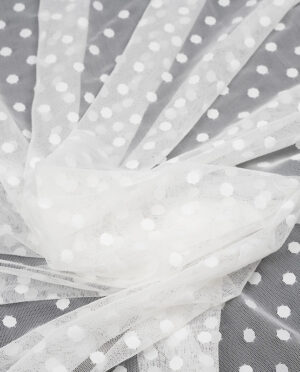 Tiul Miękki z Haftem w Kropki - Ecru