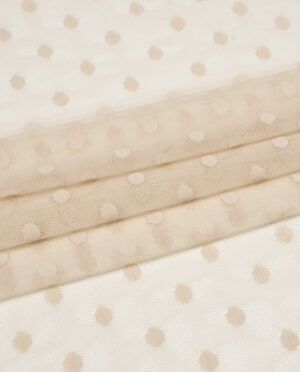 Tiul Miękki z Haftem w Kropki - Jasny Beż
