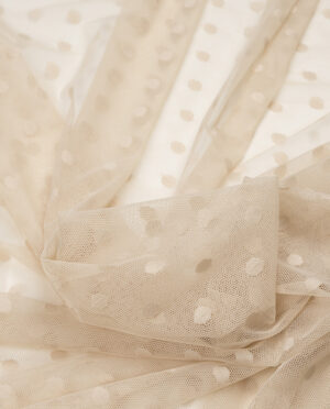 Tiul Miękki z Haftem w Kropki - Jasny Beż