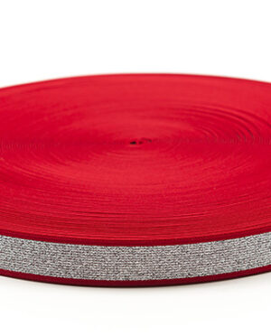 Taśma Gumowa Wzór 4 c Srebrny Lurex na Czerwonym 2,5 cm