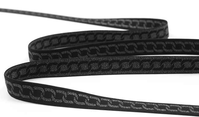 Taśma Gumowa Wzór 5 a Dwustronne Łańcuchy Grafit Lurex 2,5 cm