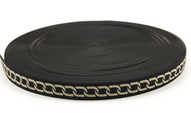 Taśma Gumowa Wzór 5 b Dwustronne Łańcuchy Złoty Lurex 2,5 cm