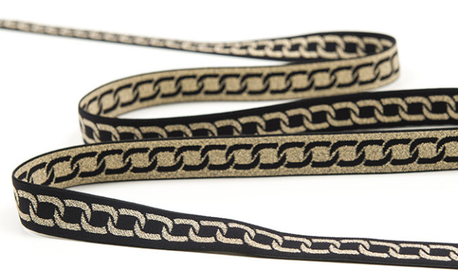 Taśma Gumowa Wzór 5 b Dwustronne Łańcuchy Złoty Lurex 2,5 cm