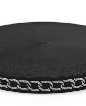 Taśma Gumowa Wzór 5 c Dwustronne Łańcuchy Srebrny Lurex 2,5 cm