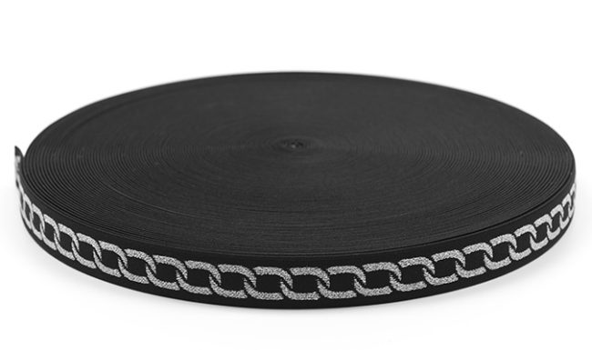 Taśma Gumowa Wzór 5 c Dwustronne Łańcuchy Srebrny Lurex 2,5 cm