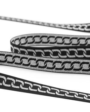 Taśma Gumowa Wzór 5 c Dwustronne Łańcuchy Srebrny Lurex 2,5 cm