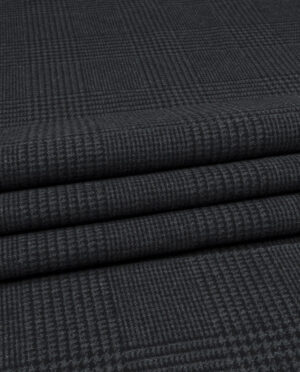 Gruby Dwustronny Flausz Wełniany Krata Glencheck Popiel-Granat