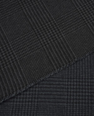 Gruby Dwustronny Flausz Wełniany Krata Glencheck Popiel-Granat