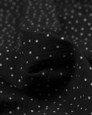 Muślin Double Gaze Kropki Czarny - detal