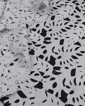 Gipiura Bawełniana Wzór 21 Liście Monstera Popiel - detal