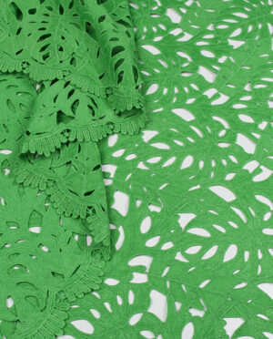 Gipiura Bawełniana Wzór 21 Liście Monstera Zielony - detal