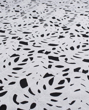 Gipiura Bawełniana Wzór 21 Liście Monstera Biały - detal2