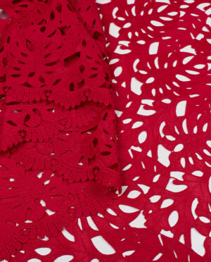 Gipiura Bawełniana Wzór 21 Liście Monstera Czerwony - detal