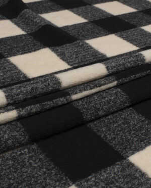 Gruba Wełniana Dzianina Płaszczowa Wzór Krata - detal2