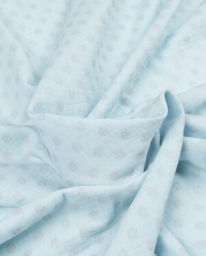 Muślin Double Gaze Błękitny Złote Kropki