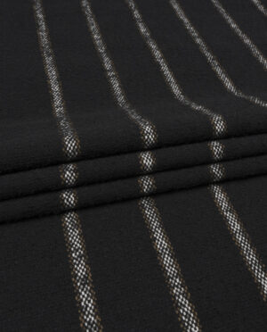 Wełna Bucle Czarne w Beżowe Pasy Wzór 15