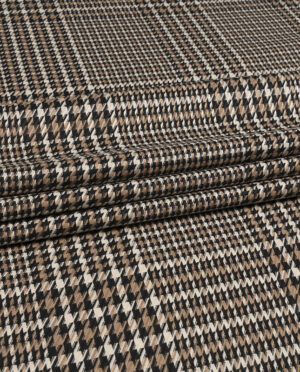 Tkanina Wiskozowa Ubraniowa Pepitka Żakardowa Brązowo-Beżowa