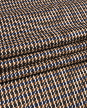 Tkanina Wiskozowa Ubraniowa Pepitka Żakardowa Rudo-Niebieska