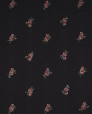 Sukienkowy Czarny Batyst z Haftem w Róże Wzór 72