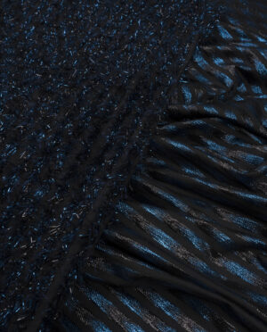 Tkanina Żakardowa z Niebiesko-Czarnymi Frędzlami