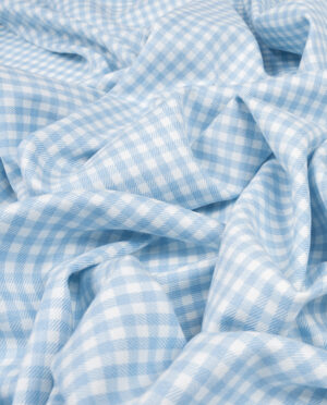 Tkanina Wiskozowa Ubraniowa Kratka Niebiesko - Biały Wzór 114