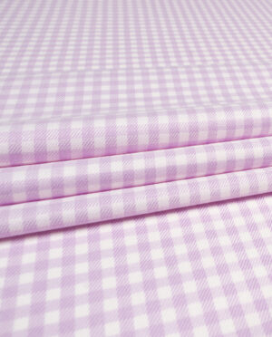 Tkanina Wiskozowa Ubraniowa Kratka Różowo - Biały Wzór 114