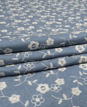 Cienki Jeans Bawełniany Haft Angielski Jasny Niebieski