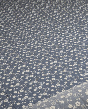 Cienki Jeans Bawełniany Haft Angielski Niebieski