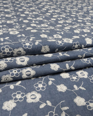 Cienki Jeans Bawełniany Haft Angielski Niebieski