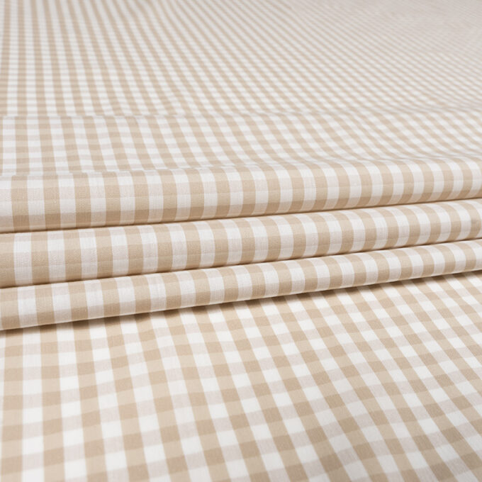 Bawełna Nylon z Lycrą - Popelina w Kratkę Wzór 402 a Beżowy
