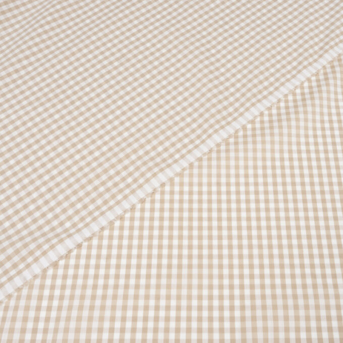 Bawełna Nylon z Lycrą - Popelina w Kratkę Wzór 402 a Beżowy