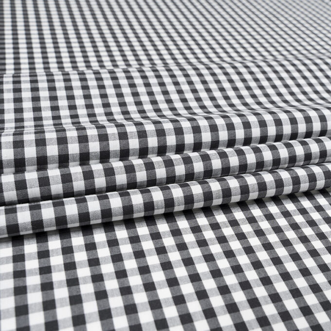 Bawełna Nylon z Lycrą - Popelina w Kratkę Wzór 402 e Czarny