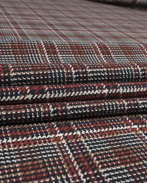 Gruba Tkanina Ubraniowa Kratka Żakardowa Granatowo - Ruda