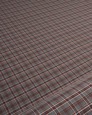 Gruba Tkanina Ubraniowa Kratka Żakardowa Granatowo - Ruda