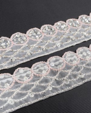 Taśma Ozdobna z Aplikacjami Wzór 102 b Perłowy - 3,5 cm