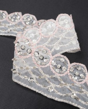 Taśma Ozdobna z Aplikacjami Wzór 102 b Perłowy - 3,5 cm