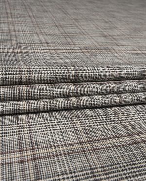 Tkanina Wiskozowa Ubraniowa Kratka Żakardowa Biało-Czarno-Brązowa