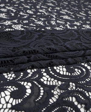 Koronka Elastyczna Gruba na tiulu Wzór 21 Granatowy