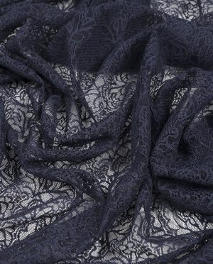 Koronka Elastyczna na tiulu Granatowy Wzór 19