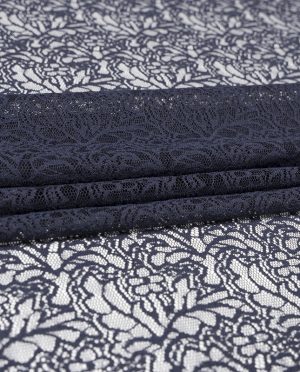 Koronka Elastyczna na tiulu Granatowy Wzór 19