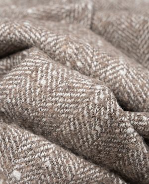 Tkanina Płaszczowa z Wełną Jodełka Beżowy Melanż