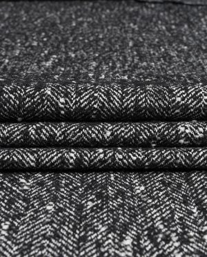 Tkanina Płaszczowa z Wełną Jodełka Czarny Melanż