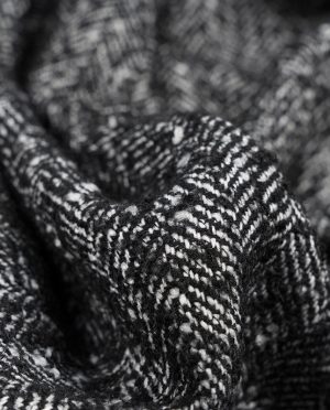 Tkanina Płaszczowa z Wełną Jodełka Czarny Melanż