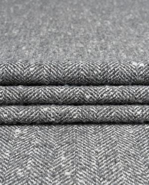 Tkanina Płaszczowa z Wełną Jodełka Popiel Melanż