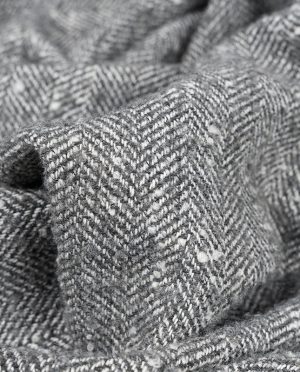 Tkanina Płaszczowa z Wełną Jodełka Popiel Melanż